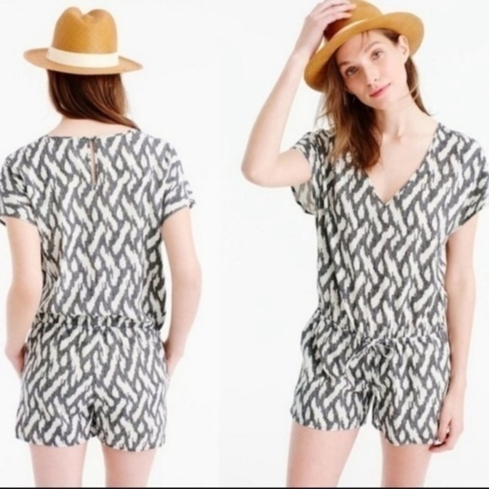 J. Crew black white ikat tie waist romper F18